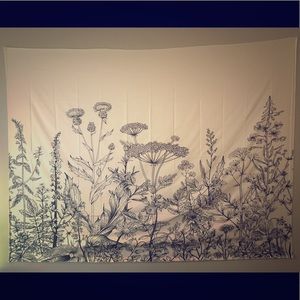 Cute White / Creamy White & Black Floral Tapestry